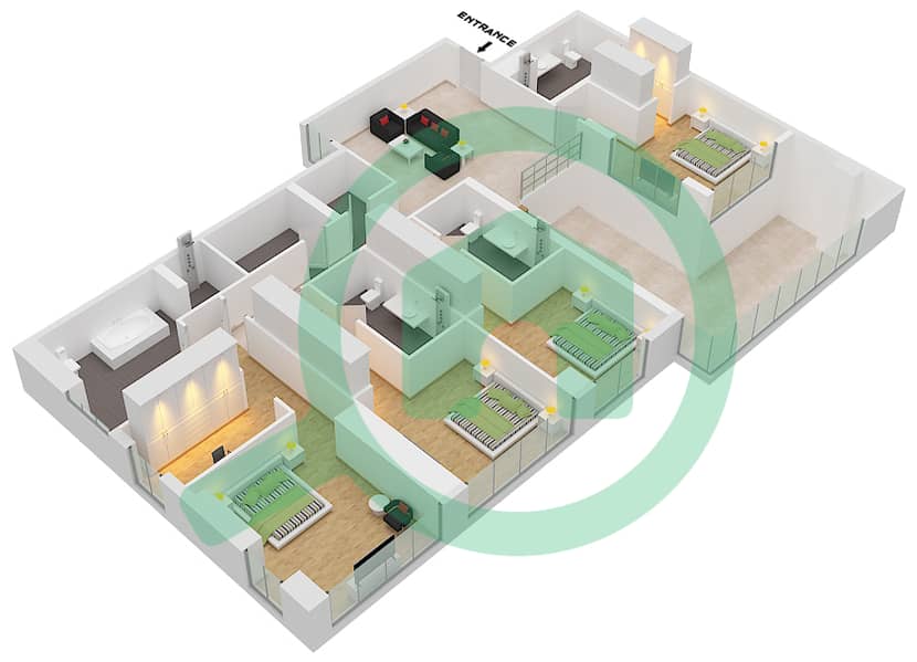 المخططات الطابقية لتصميم النموذج / الوحدة C/8 DUPLEX فیلا 4 غرف نوم - سيكس سينسيز ريزيدنس First Floor interactive3D