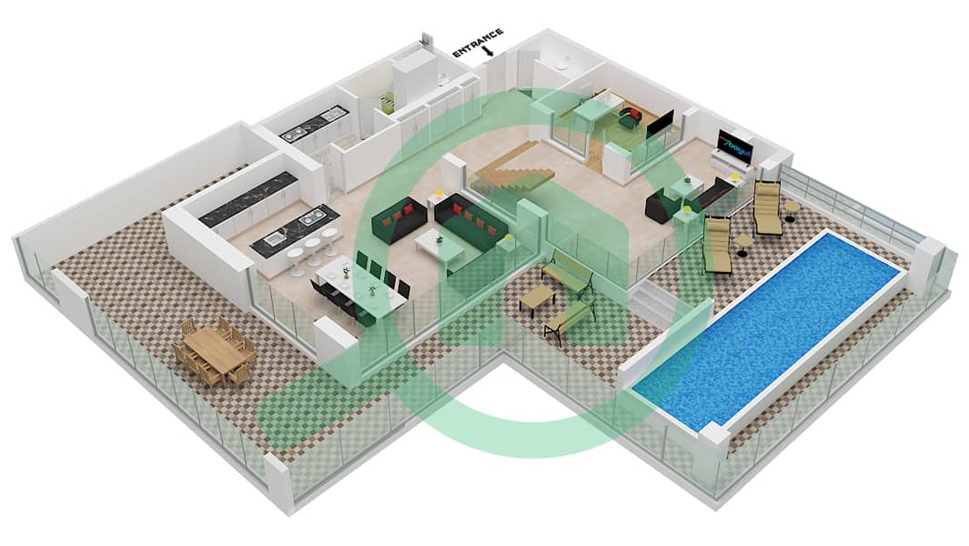 المخططات الطابقية لتصميم النموذج / الوحدة B/5 DUPLEX فیلا 3 غرف نوم - سيكس سينسيز ريزيدنس Ground Floor interactive3D