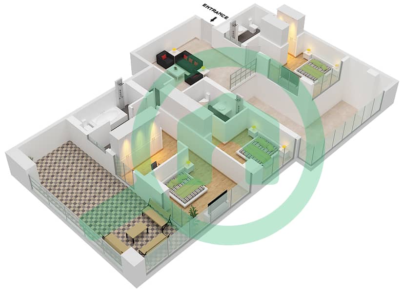 المخططات الطابقية لتصميم النموذج / الوحدة B/5 DUPLEX فیلا 3 غرف نوم - سيكس سينسيز ريزيدنس First Floor interactive3D