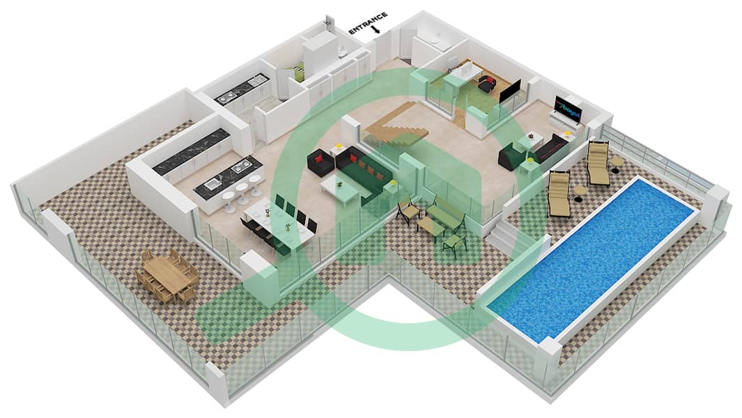 المخططات الطابقية لتصميم النموذج / الوحدة C/9 DUPLEX فیلا 4 غرف نوم - سيكس سينسيز ريزيدنس Ground Floor interactive3D