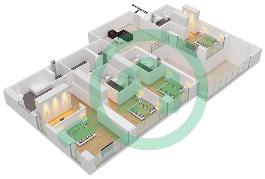 المخططات الطابقية لتصميم النموذج / الوحدة C/9 DUPLEX فیلا 4 غرف نوم - سيكس سينسيز ريزيدنس First Floor interactive3D
