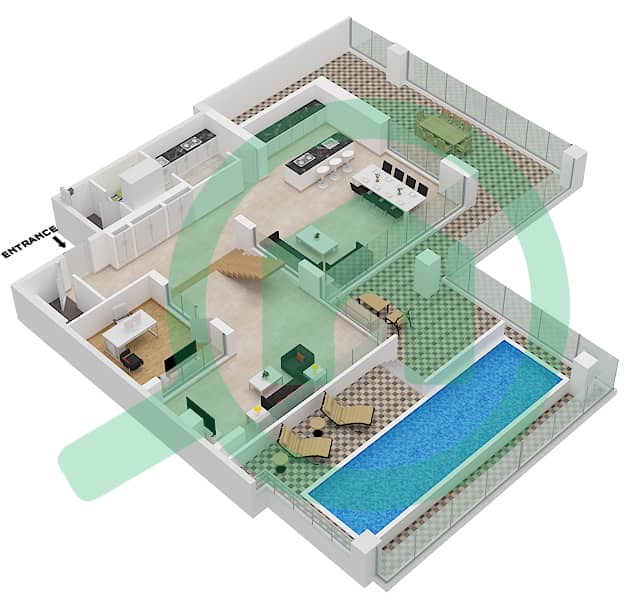 المخططات الطابقية لتصميم النموذج / الوحدة C/9  DUPLEX فیلا 4 غرف نوم - سيكس سينسيز ريزيدنس Ground Floor interactive3D