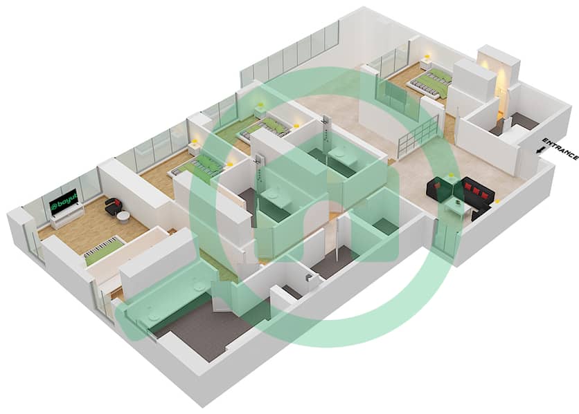 المخططات الطابقية لتصميم النموذج / الوحدة C/9  DUPLEX فیلا 4 غرف نوم - سيكس سينسيز ريزيدنس First Floor interactive3D