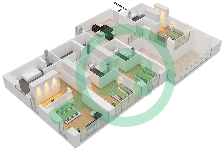 المخططات الطابقية لتصميم النموذج / الوحدة C/10 DUPLEX فیلا 4 غرف نوم - سيكس سينسيز ريزيدنس First Floor interactive3D