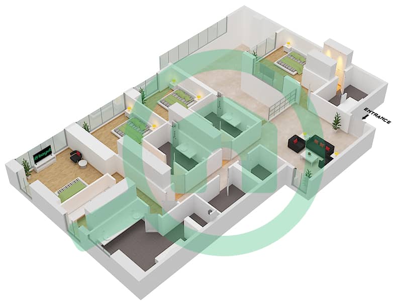 المخططات الطابقية لتصميم النموذج / الوحدة C/12  DUPLEX فیلا 4 غرف نوم - سيكس سينسيز ريزيدنس interactive3D