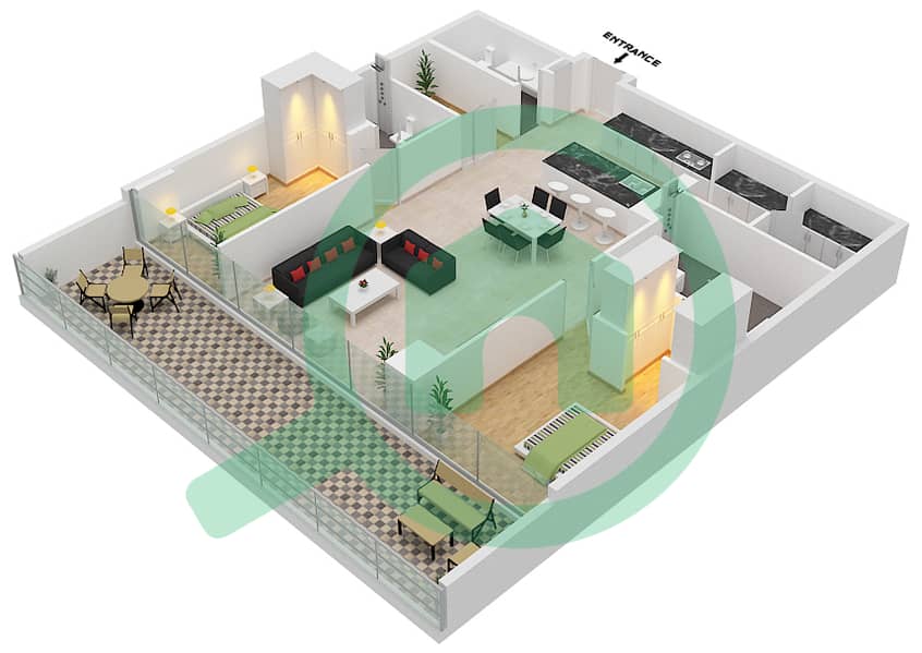 المخططات الطابقية لتصميم النموذج / الوحدة A1/1,3 GROUND FLOOR بنتهاوس 2 غرفة نوم - سيكس سينسيز ريزيدنس interactive3D