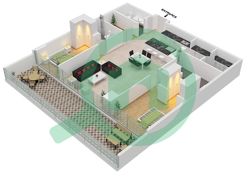 Сикс Сенсес Резиденсес - Пентхаус 2 Cпальни планировка Тип/мера A1/2,4 GROUND FLOOR interactive3D
