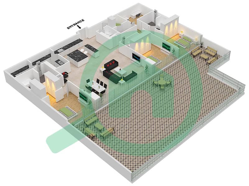 المخططات الطابقية لتصميم النموذج / الوحدة B1/6 GROUND FLOOR بنتهاوس 3 غرف نوم - سيكس سينسيز ريزيدنس interactive3D