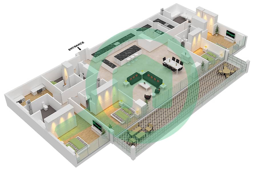 المخططات الطابقية لتصميم النموذج / الوحدة C4/1 FLOOR 1 بنتهاوس 4 غرف نوم - سيكس سينسيز ريزيدنس interactive3D