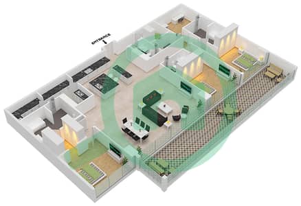 六善公寓 - 3 卧室顶楼公寓类型／单位B1/2 FLOOR 1戶型图