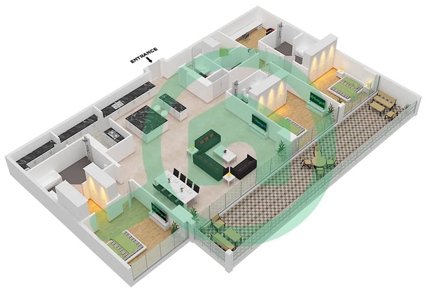 المخططات الطابقية لتصميم النموذج / الوحدة B1/02 FLOOR 2 بنتهاوس 3 غرف نوم - سيكس سينسيز ريزيدنس interactive3D