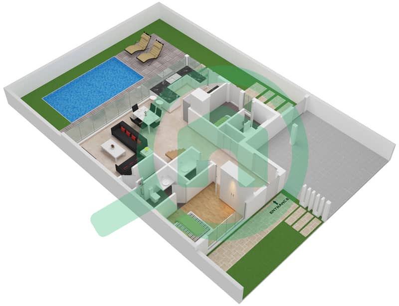 المخططات الطابقية لتصميم النموذج 2 فیلا 4 غرف نوم - جميرا لاكشري Ground Floor interactive3D