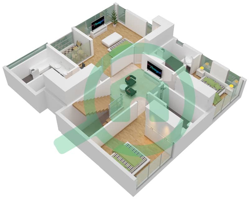 المخططات الطابقية لتصميم النموذج 2 فیلا 4 غرف نوم - جميرا لاكشري First Floor interactive3D