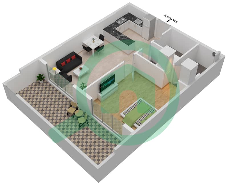 Prime Gardens by Prescott - 1 Bedroom Apartment Unit 1-FLOOR 1 Floor plan interactive3D