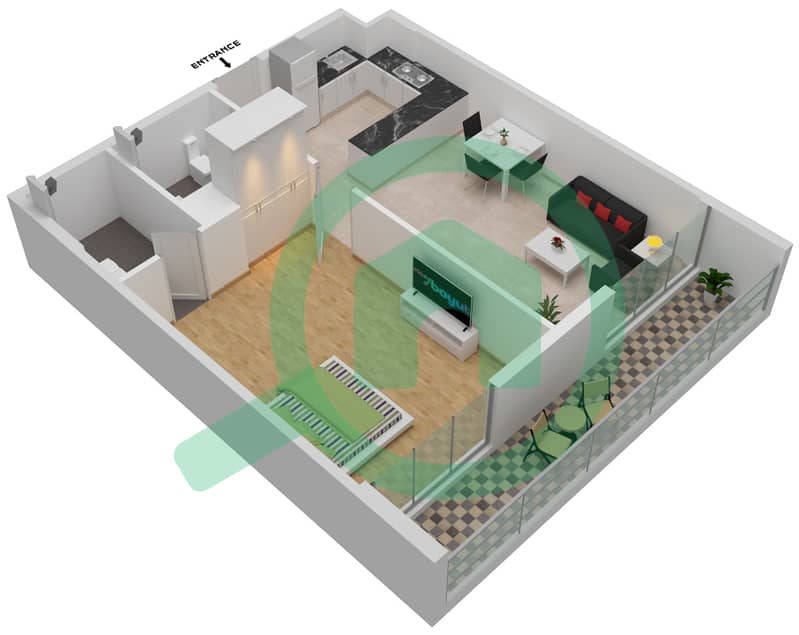 Prime Gardens by Prescott - 1 Bedroom Apartment Unit 4-FLOOR 1-6 Floor plan Floor 1-6 interactive3D