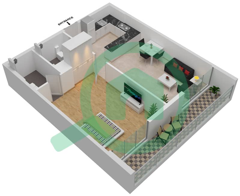 المخططات الطابقية لتصميم الوحدة 6-FLOOR 1-6 شقة 1 غرفة نوم - برايم جاردنز بريسكوت Floor 1-6 interactive3D