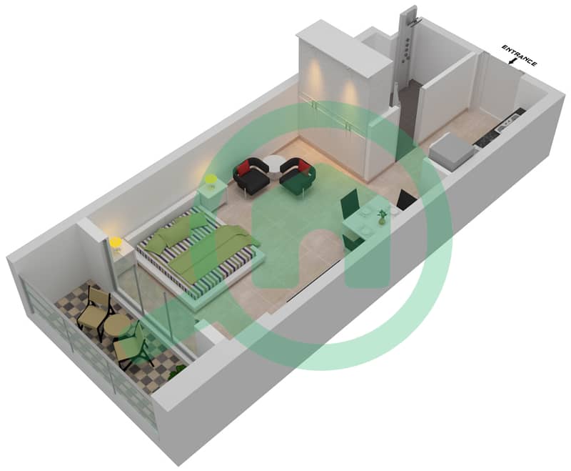 Prime Gardens by Prescott - Studio Apartment Unit 8-FLOOR 1 Floor plan Floor 1 interactive3D