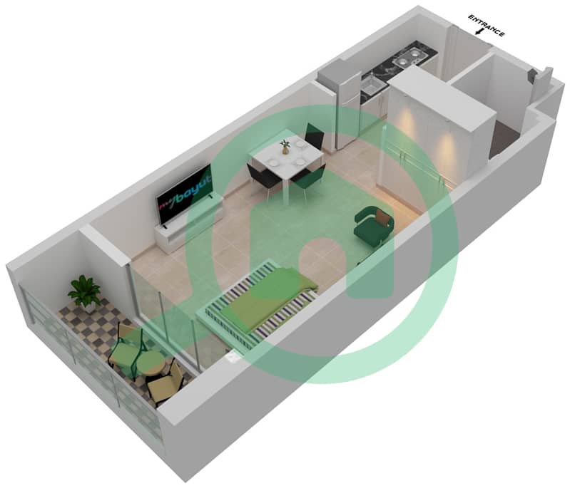 Прайм Гарденс от Прескотт - Апартамент Студия планировка Единица измерения 10-FLOOR 1 Floor 1 interactive3D