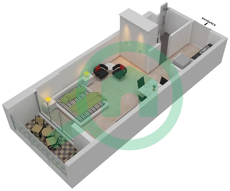 المخططات الطابقية لتصميم الوحدة 11-FLOOR 1 شقة استوديو - برايم جاردنز بريسكوت Floor 1 interactive3D