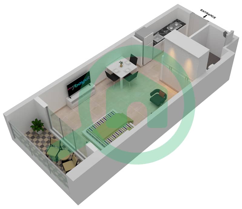 المخططات الطابقية لتصميم الوحدة 12-FLOOR 1 شقة استوديو - برايم جاردنز بريسكوت Floor 1 interactive3D