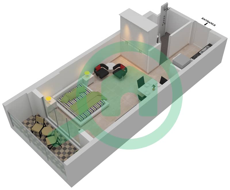 المخططات الطابقية لتصميم الوحدة 13-FLOOR 1 شقة استوديو - برايم جاردنز بريسكوت Floor 1 interactive3D