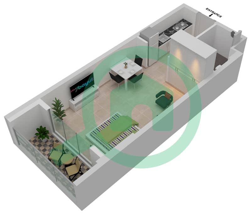 Prime Gardens by Prescott - Studio Apartment Unit 16-FLOOR 1 Floor plan Floor 1 interactive3D