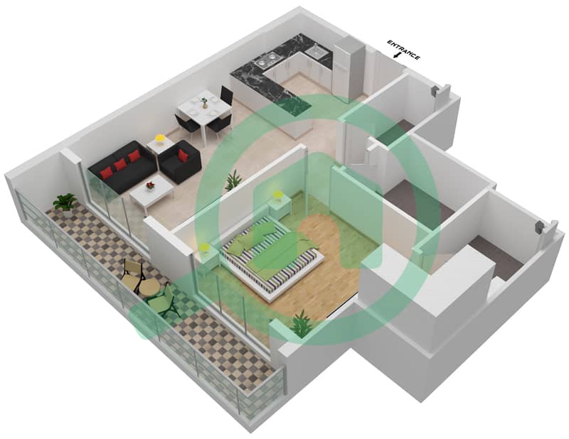 المخططات الطابقية لتصميم الوحدة 17-FLOOR 1 شقة 1 غرفة نوم - برايم جاردنز بريسكوت Floor 1 interactive3D
