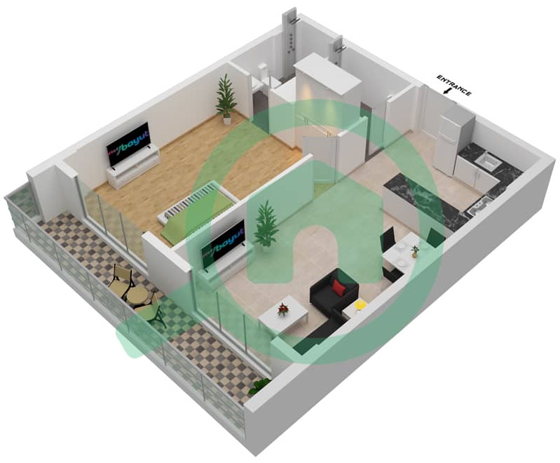 普雷斯科特豪华花园 - 1 卧室公寓单位18-FLOOR 1戶型图 Floor 1 interactive3D