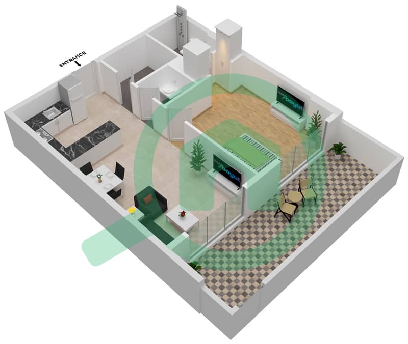 普雷斯科特豪华花园 - 1 卧室公寓单位19-FLOOR 1戶型图 Floor 1 interactive3D
