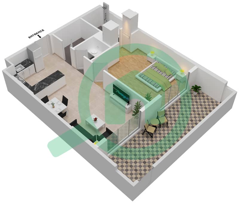 Prime Gardens by Prescott - 1 Bedroom Apartment Unit 21-FLOOR 1 Floor plan Floor 1 interactive3D