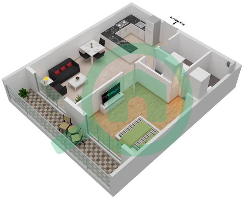 普雷斯科特豪华花园 - 1 卧室公寓单位1-FLOOR 2-6戶型图 Floor 2-6 interactive3D