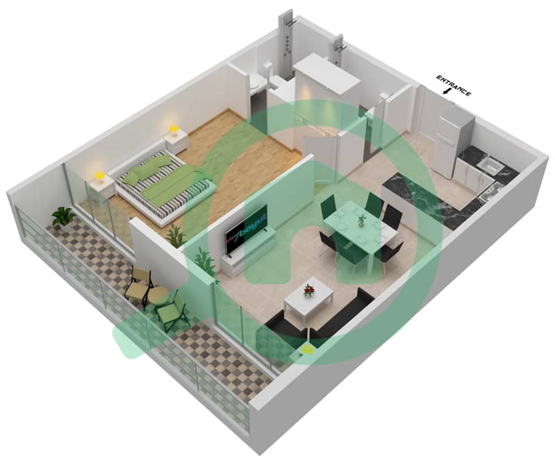 المخططات الطابقية لتصميم الوحدة 8-FLOOR 2-5 شقة 1 غرفة نوم - برايم جاردنز بريسكوت Floor 2-5 interactive3D