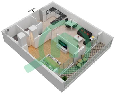 المخططات الطابقية لتصميم الوحدة 23-FLOOR 2-5 شقة 1 غرفة نوم - برايم جاردنز بريسكوت