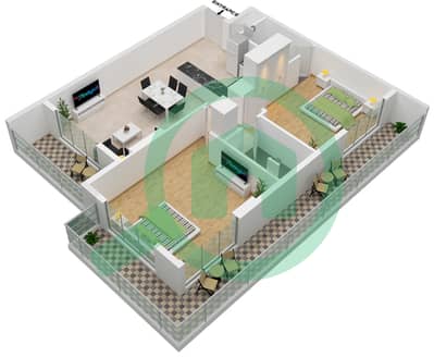 المخططات الطابقية لتصميم الوحدة 2-FLOOR 6 شقة 44 غرف نوم - برايم جاردنز بريسكوت