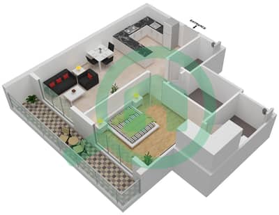 المخططات الطابقية لتصميم الوحدة 16-FLOOR 6 شقة 1 غرفة نوم - برايم جاردنز بريسكوت