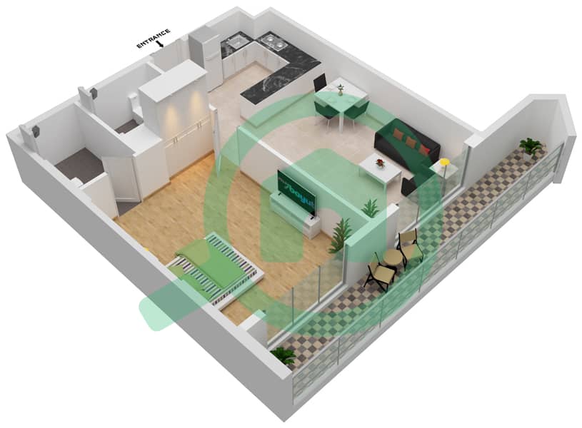 普雷斯科特豪华花园 - 1 卧室公寓单位21-FLOOR 2-5戶型图 Floor 2-5 interactive3D