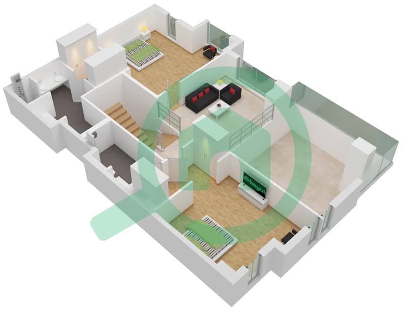المخططات الطابقية لتصميم النموذج 3G تاون هاوس 3 غرف نوم - ليلاك Mezzanine Floor interactive3D