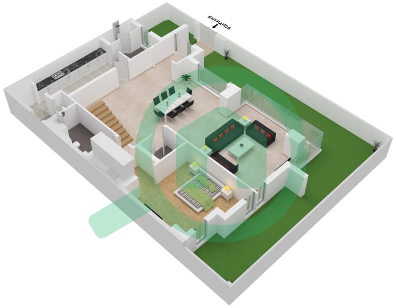 المخططات الطابقية لتصميم النموذج 3G تاون هاوس 3 غرف نوم - ليلاك Ground Floor interactive3D