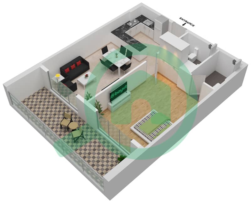 普雷斯科特豪华花园 - 1 卧室公寓单位9-FLOOR 6戶型图 Floor 6 interactive3D