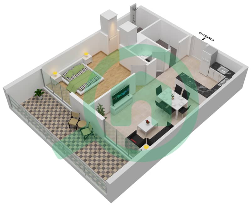 المخططات الطابقية لتصميم الوحدة 10-FLOOR 6 شقة 1 غرفة نوم - برايم جاردنز بريسكوت Floor 6 interactive3D