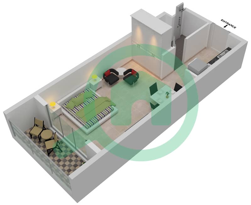 Прайм Гарденс от Прескотт - Апартамент Студия планировка Единица измерения 12-FLOOR 6 Floor 6 interactive3D