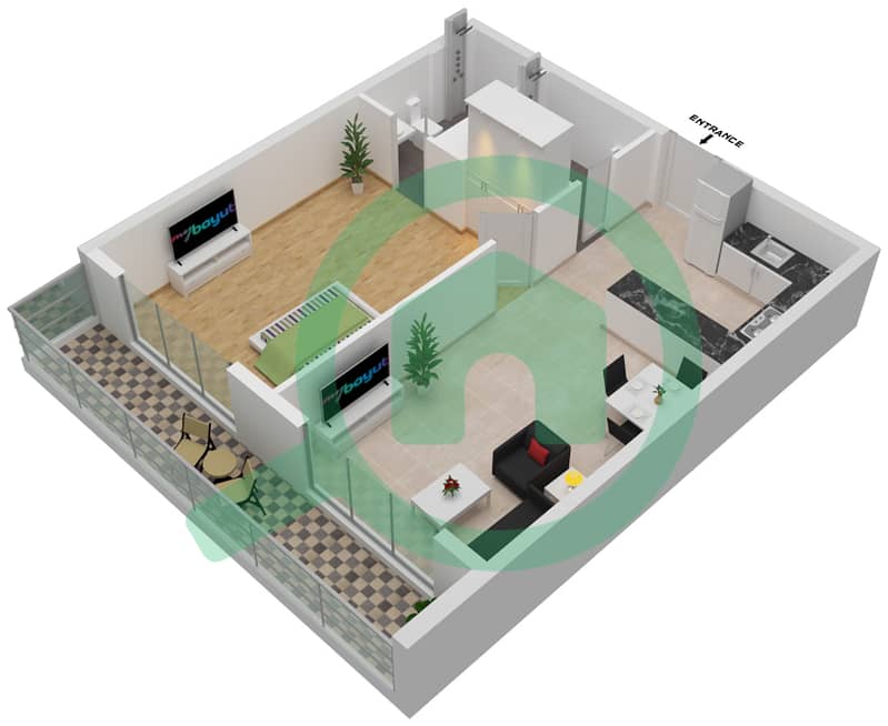 المخططات الطابقية لتصميم الوحدة 17-FLOOR 6 شقة استوديو - برايم جاردنز بريسكوت interactive3D