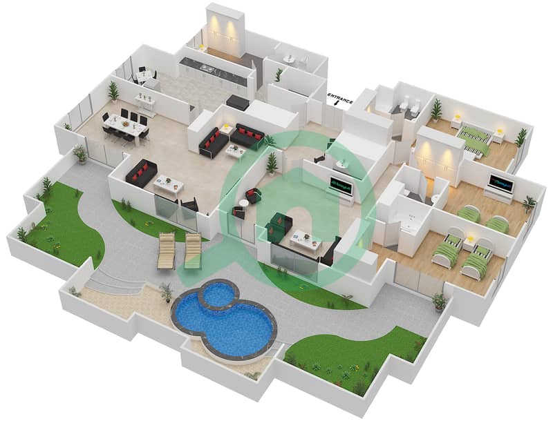 巴瓦巴特-沙尔克 - 3 卧室顶楼公寓类型3B戶型图 interactive3D