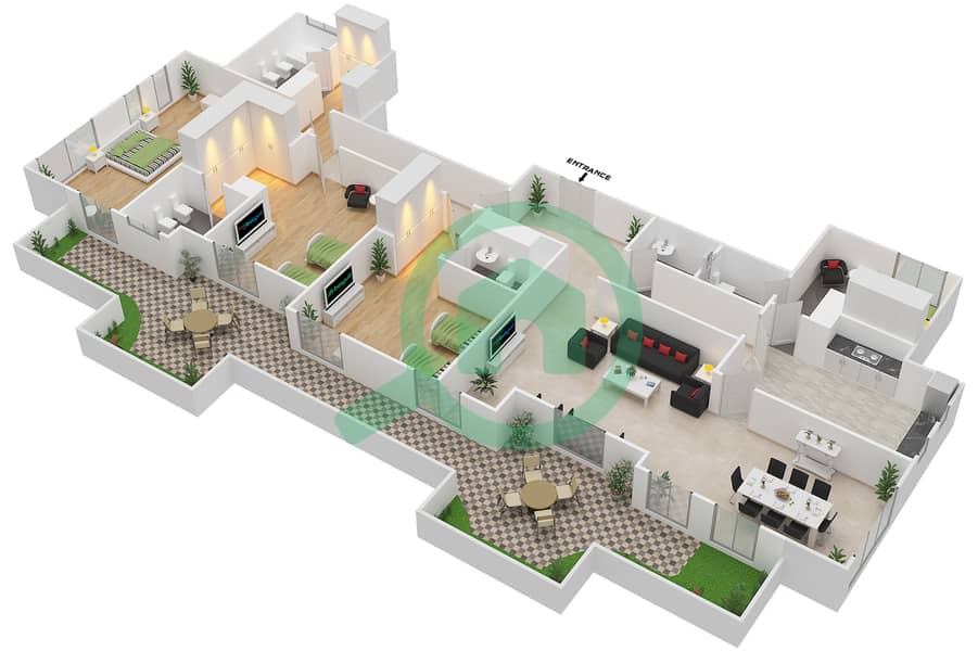 المخططات الطابقية لتصميم النموذج 3A بنتهاوس 3 غرف نوم - بوابة الشرق interactive3D