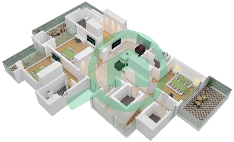 Jebel Ali Village - 4 Bedroom Villa Type E1 Floor plan Upper Level interactive3D