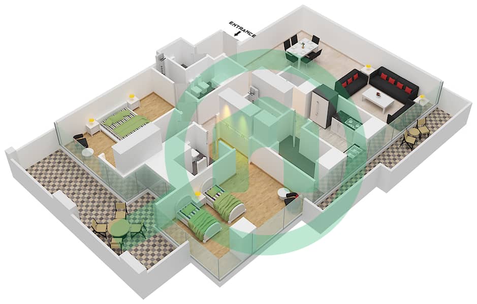 Da Vinci Tower - 2 Bedroom Apartment Type 12 FLOOR 3,5-10 Floor plan Floor 3,5-10 interactive3D