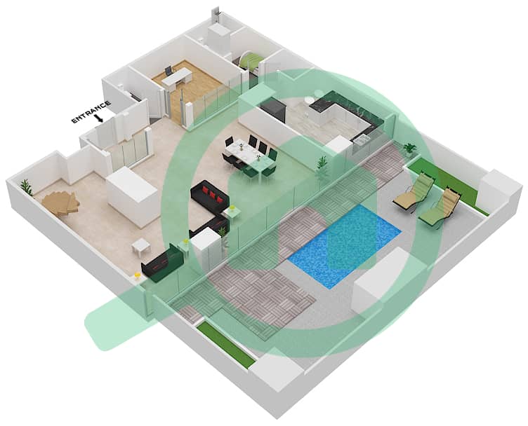 المخططات الطابقية لتصميم النموذج 2 FLOOR 1-2 شقة 3 غرف نوم - برج دافنشي Floor 1 Lower Level interactive3D