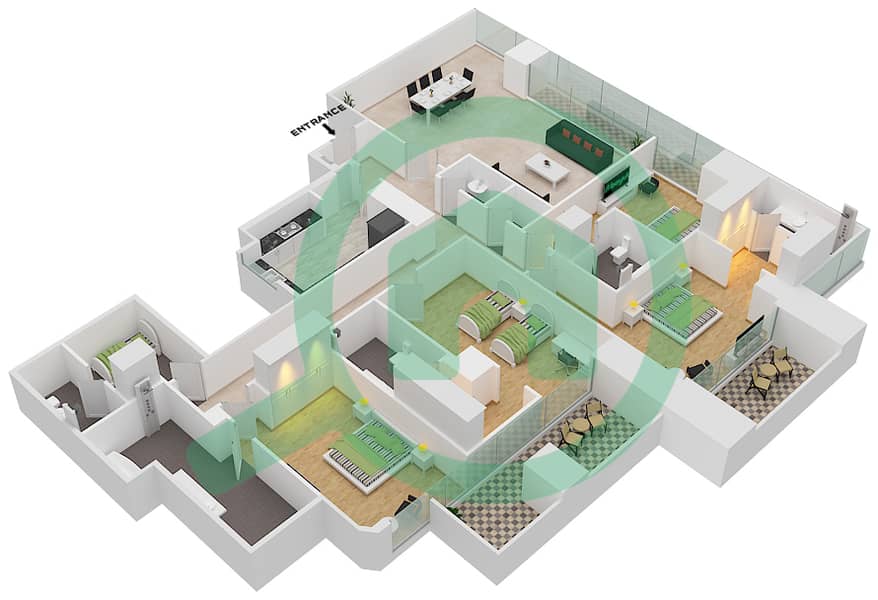 达芬奇塔 - 4 卧室公寓类型3 FLOOR 18戶型图 Floor 18 interactive3D
