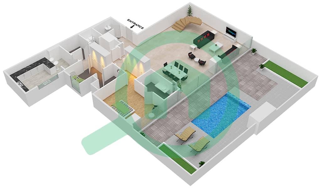 المخططات الطابقية لتصميم النموذج 2 FLOOR 1-2 شقة 4 غرف نوم - برج دافنشي Floor 1 Lower Level interactive3D