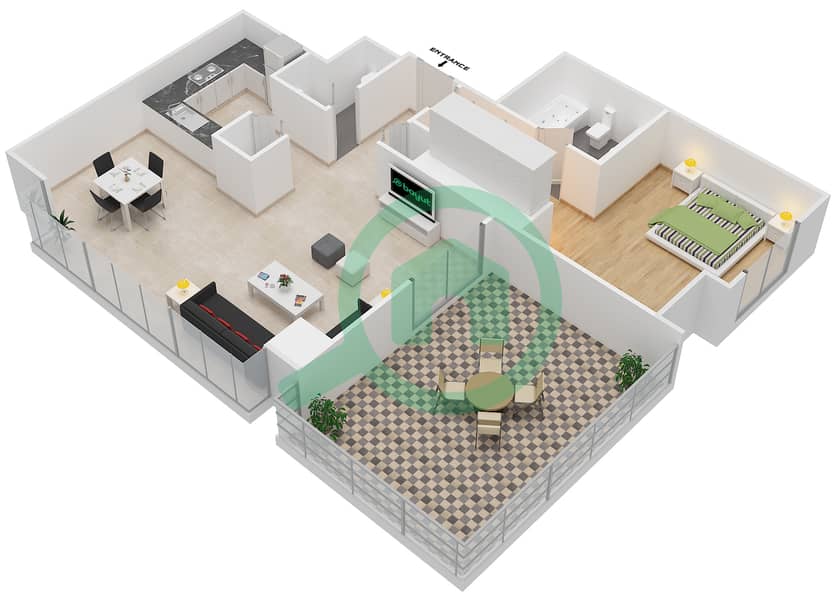 迪拜溪畔公寓3号北大厦 - 1 卧室公寓单位4 FLOOR 3戶型图 Floor 3 interactive3D